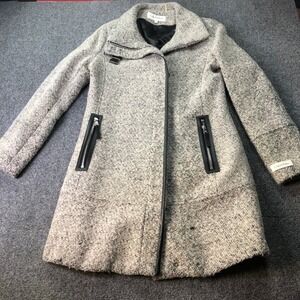 Calvin Klein Womens XS Gray Tweed Asymmetrical Zip Front Coat Jacket